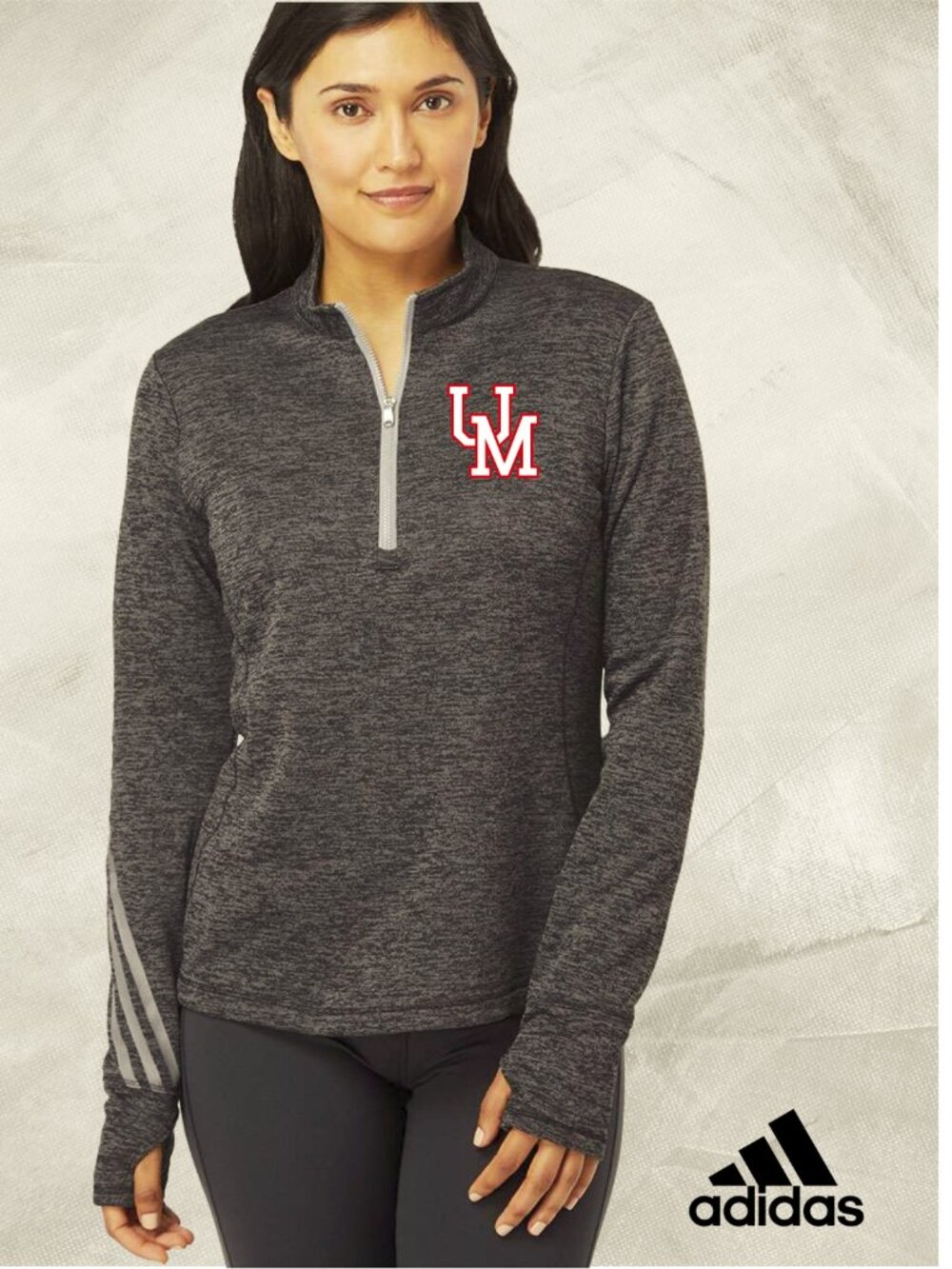 Ole Miss UM XL Adidas Brushed Terry Heathered Black Quarter Zip Pullover